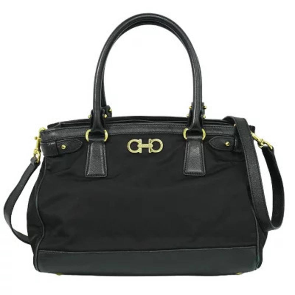 Salvatore Ferragamo Gancini Pouch 2Way Shoulder Bag Leather Black